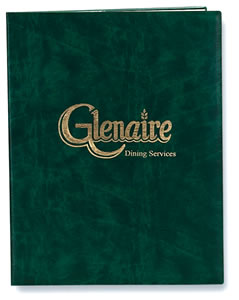 Colored vinyl menu covers are imprintable and cheap.