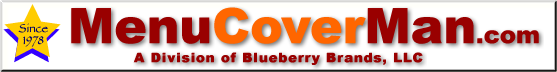 menucoverman.com logo bar, pretty in deep red and mahogany.