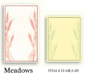 Meadows preprinted menu covers insert papers.