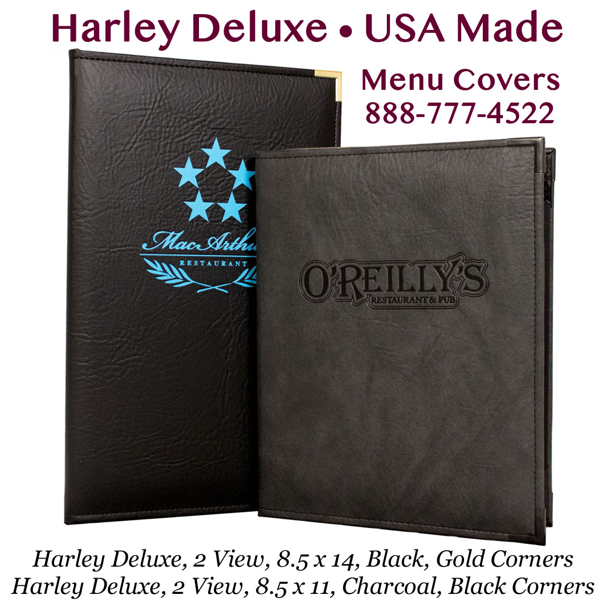 Harley Deluxe Menu Jackets for restaurants and bistros.