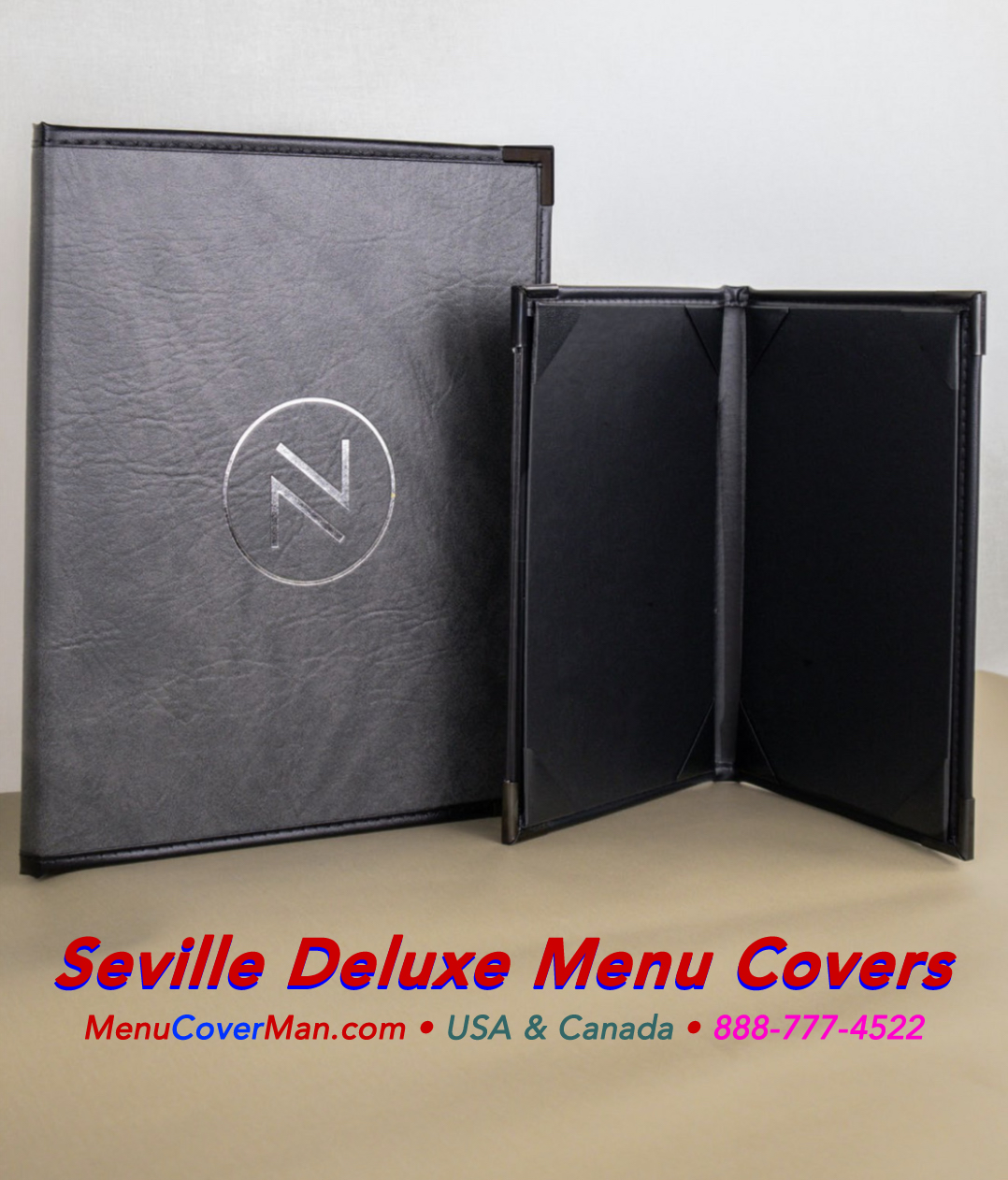 Seville Deluxe Menu Jackets. MenuCoverMan.com USA & Canada Daily Deliveries.