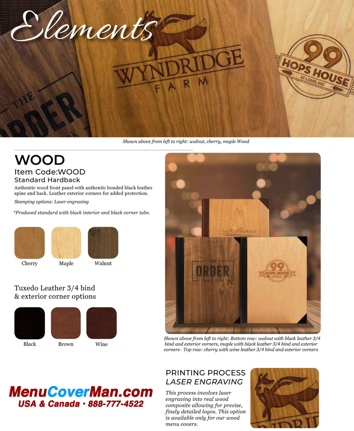 Standard Wood Hardbook Menu Jackets from MenuCoverMan.com
