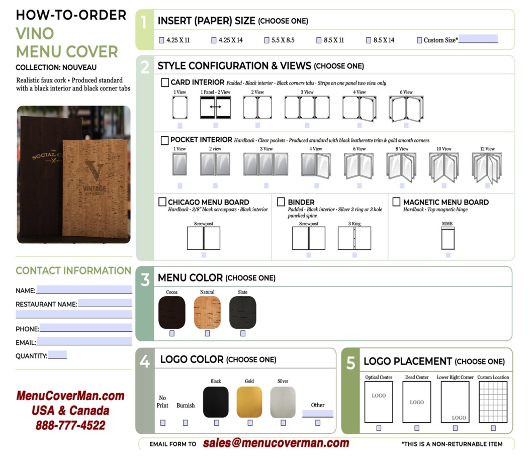 Vino Menu Covers How To Order
