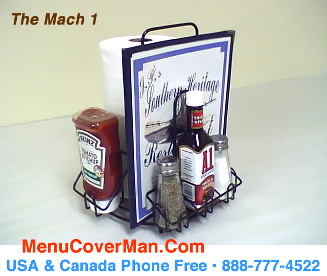 Menu and condiments holder for restaurants.