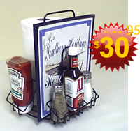 Wire menu and condiment holder.