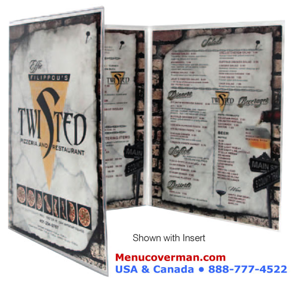All clear vinyl heat sealed cheap menu covers from the Menucoverman.