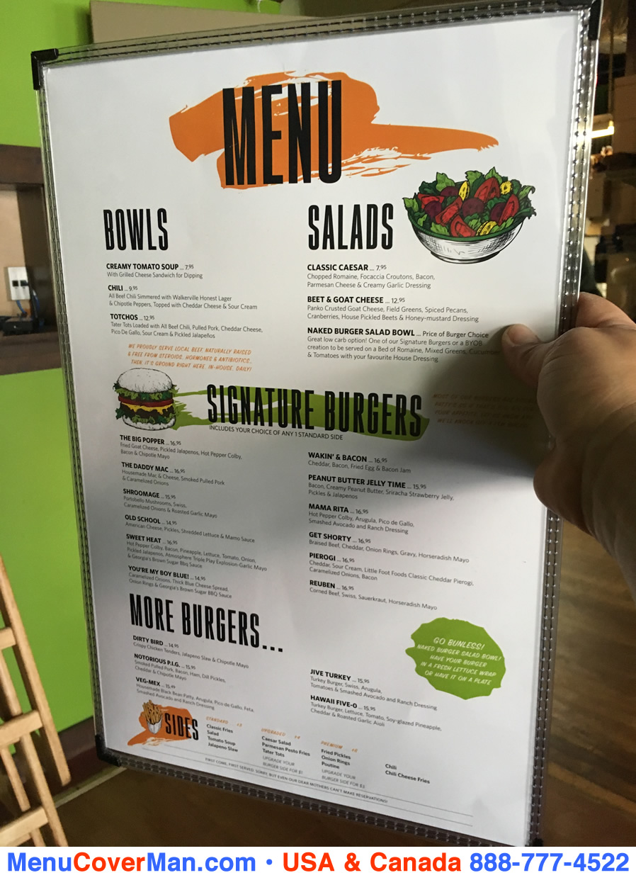 See through edge stitched menu covers.