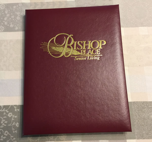 Stratford menu covers can be gold debossed for an elegant imprinted appearance.