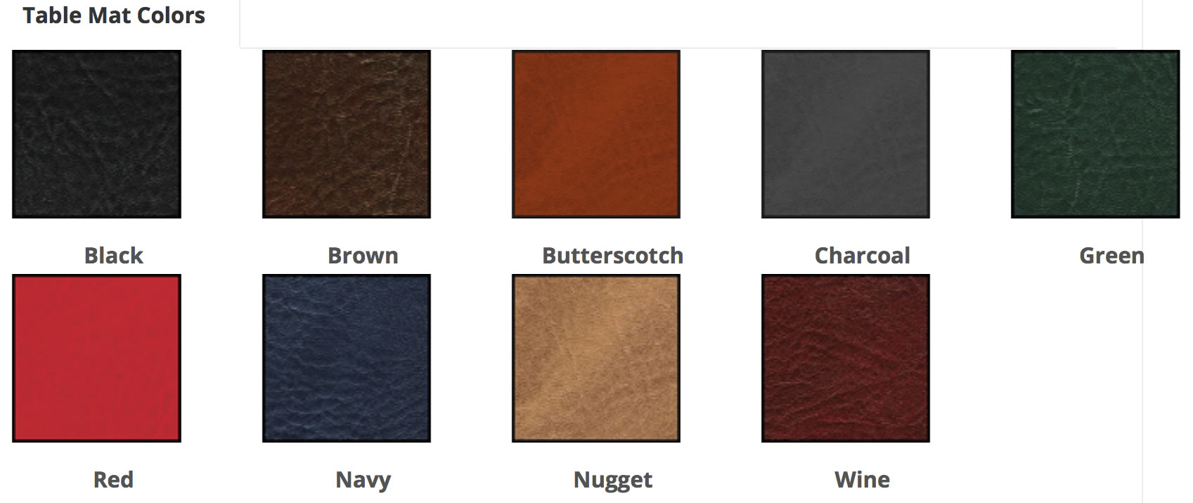 Color swatches for Country Club & Restaurant Table Mats.
