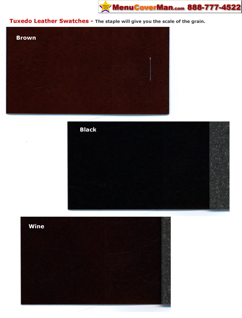 Tuxedo leather menu cover swatches from the Menucoverman.