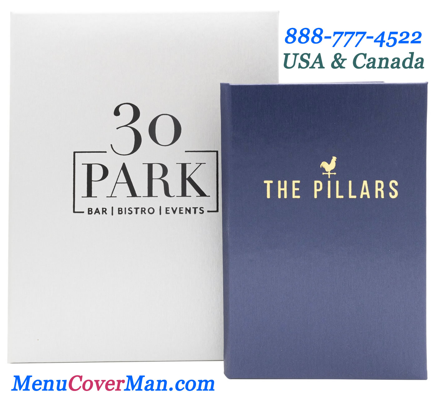Sterling White and Blue Menu Cover Materials