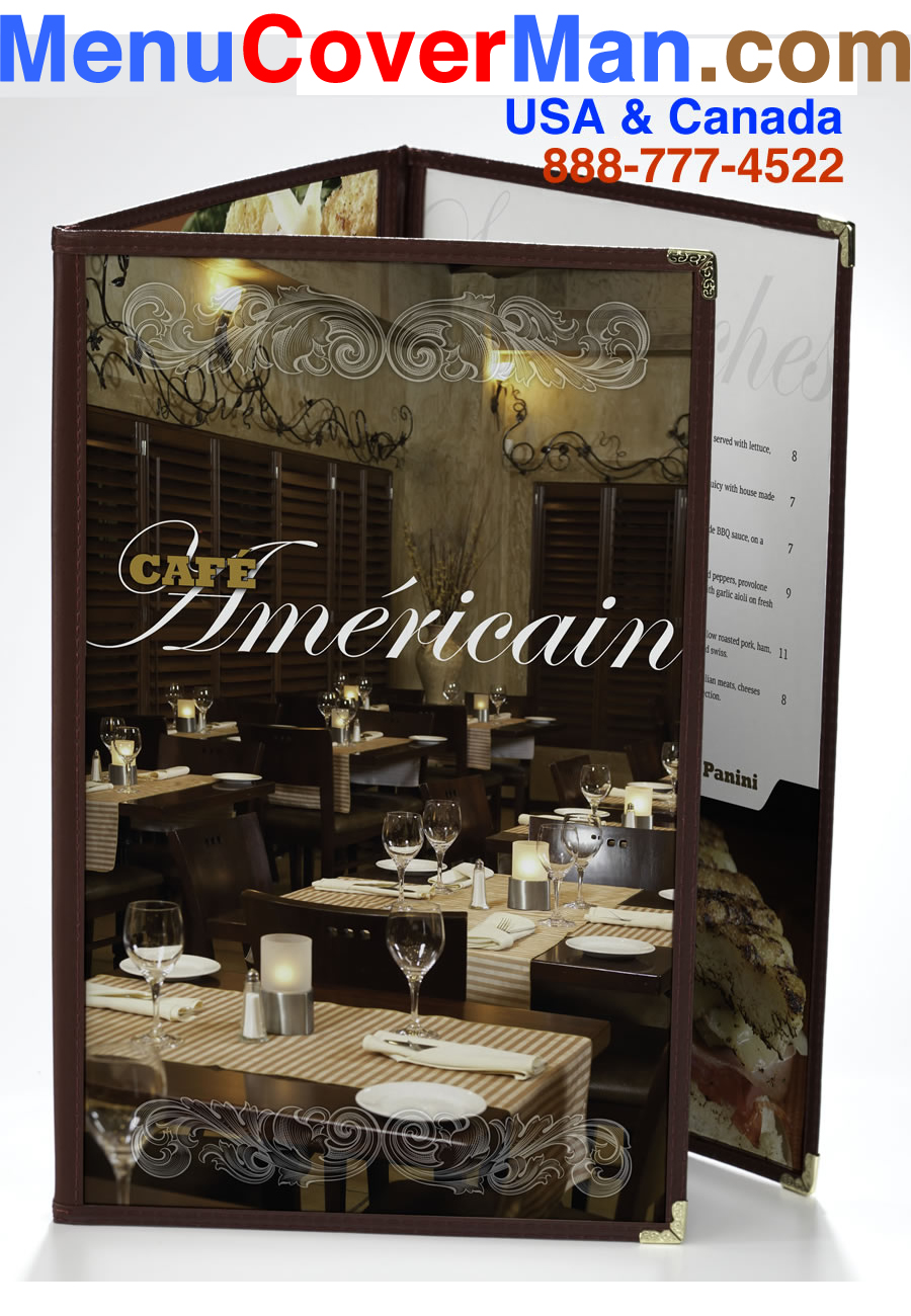 Triple Foldout Long Lasting Menu Covers From MenuCoverMan. Order yours today.